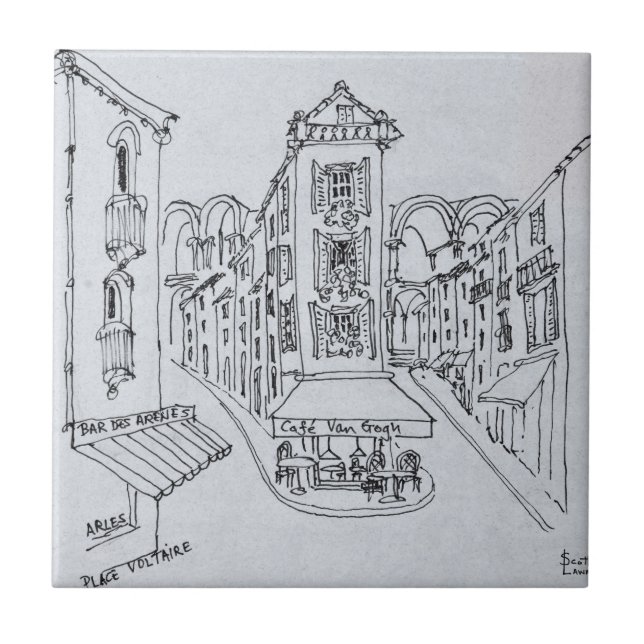 Cafe Van Gogh, Place Voltaire, Arles, France Tile (Front)