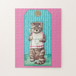 CAFÉ vintage CAFÉ CAT CARTOON JIGSAW PUZZLE