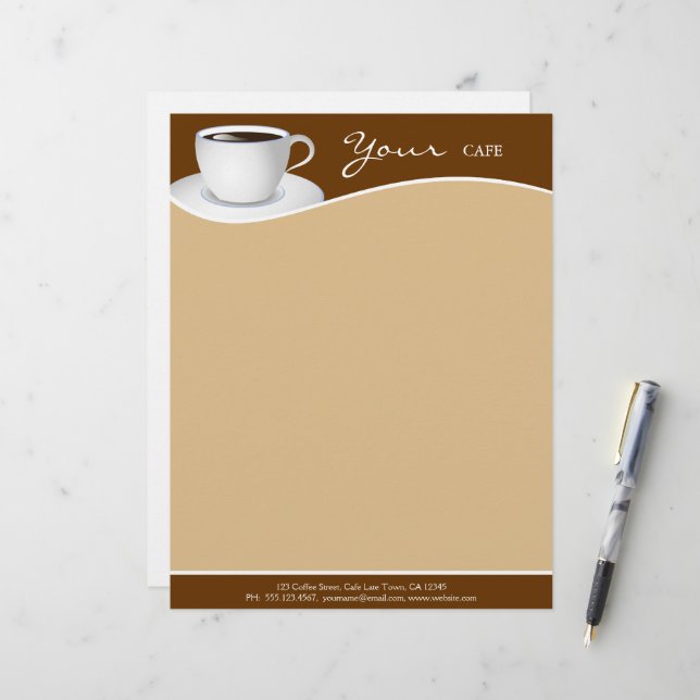Cafe White Cup Coffee Shop Business Letterhead (Front/Back In Situ)