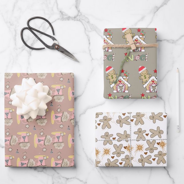 CaféFeuilles de Noël Envelopper Papier Pain d'épic (Recto)
