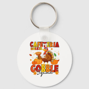 Cafeteria Worker Gobble Squad Turkey Pumpkin Thank Keychain