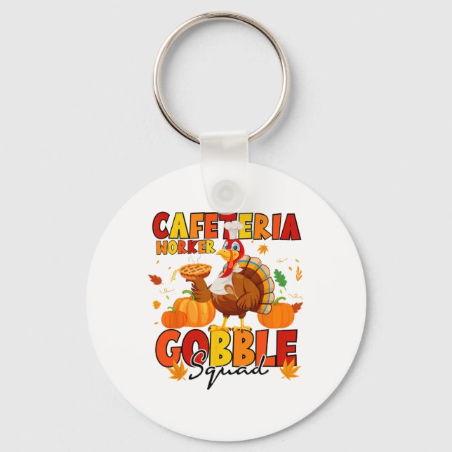 Cafeteria Worker Gobble Squad Turkey Pumpkin Thank Keychain (Front)