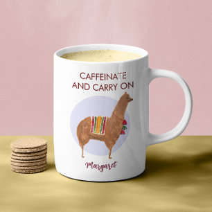 Caffeinate Carry On Llama Alpaca Hand-Drawn Animal Coffee Mug