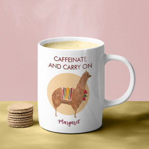 Caffeinate Carry On Llama Alpaca Hand-Drawn Animal Coffee Mug
