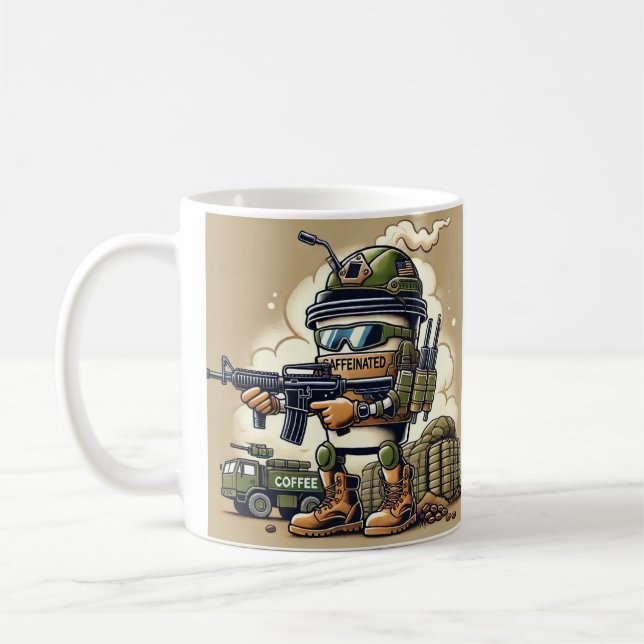 Caffeinated and Combat-Ready Patriotic Coffee Mug (Left)