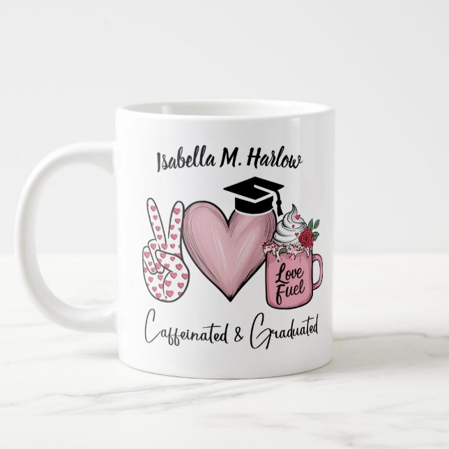 Caffeinated and Graduated Name Large Coffee Mug (Left)