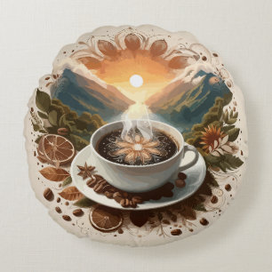 Caffeinated Bliss: A Coffee Lover's Delight Round Pillow