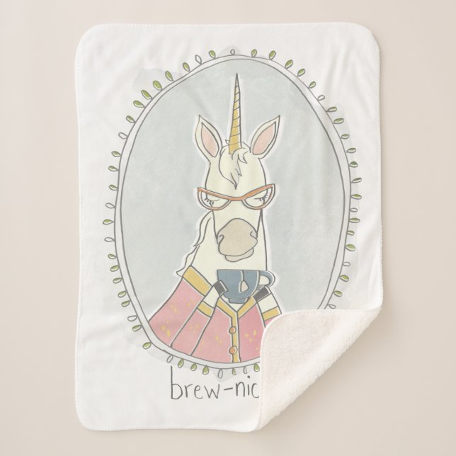 Caffeinated Cutie | Brew Unicorn Sherpa Blanket (Front)