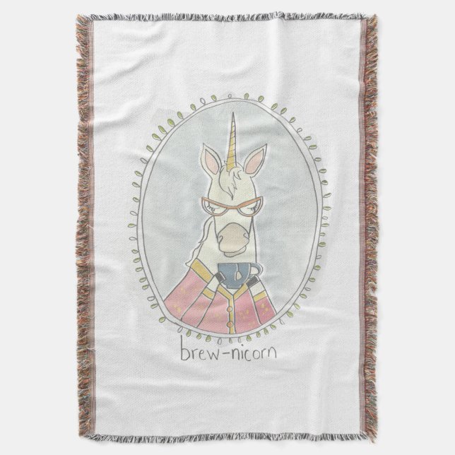 Caffeinated Cutie | Brew Unicorn Throw Blanket (Front Vertical)