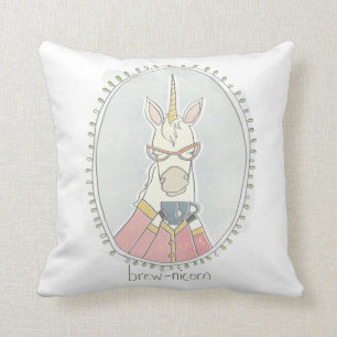 Caffeinated Cutie   Brew Unicorn Throw Pillow