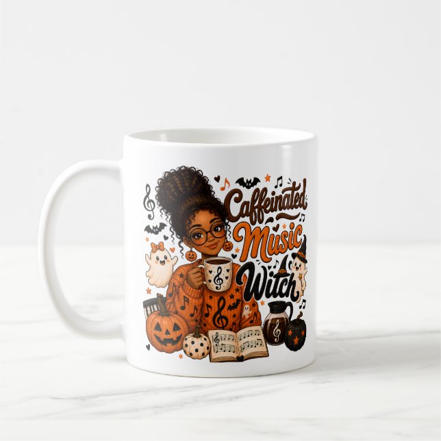 Caffeinated Music Witch Halloween Mug (Left)