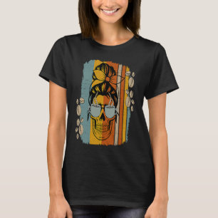 Caffeinated Skeleton Skull Messy Bun Coffee Mom T-Shirt