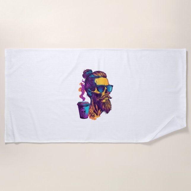 Caffeinated Skull – Funny Barista Skeleton Beach Towel (Front)