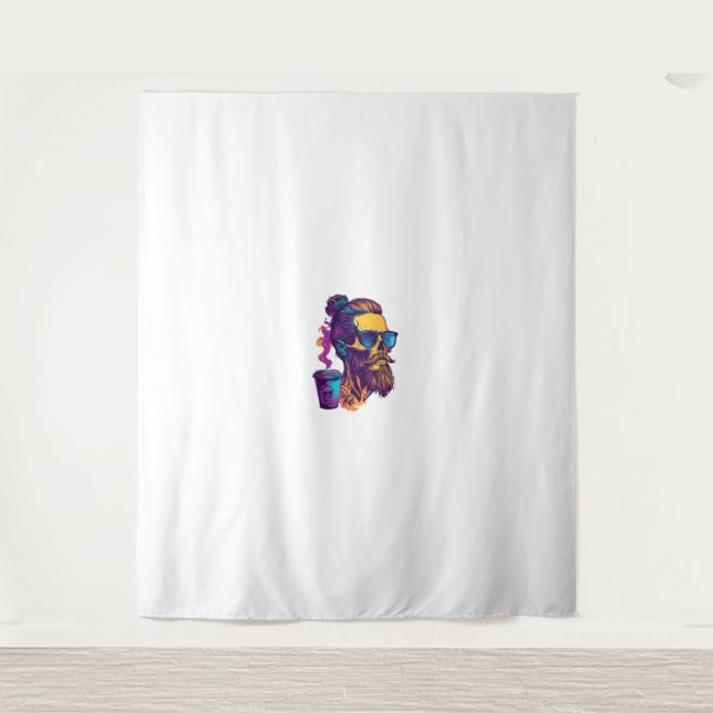 Caffeinated Skull – Funny Barista Skeleton Tapestry (Front)