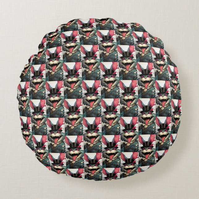 Caffeinated Top Hat Rabbit Magical Society Round Pillow (Front)