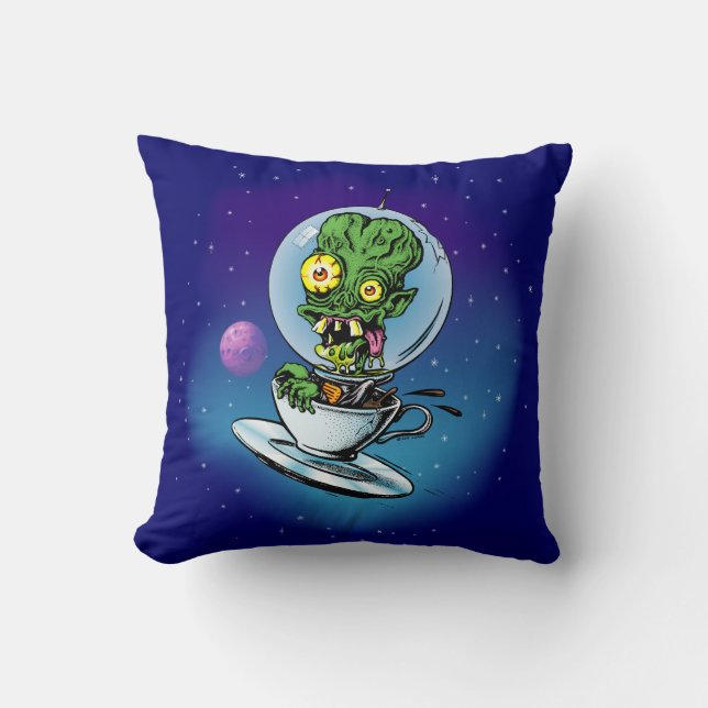 Caffeine Case From Outer Space Throw Pillow (Front)