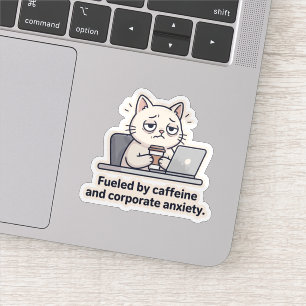 Caffeine Cat Funny Office Burnout Sticker