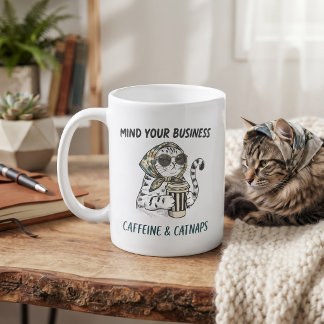 Caffeine & Catnaps Vintage Cat Coffee Lover Mug