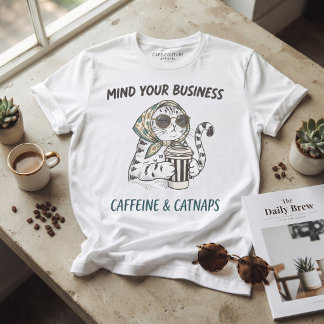 Caffeine & Catnaps Vintage Cat Coffee Lover T-Shirt