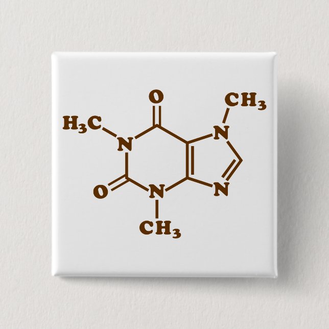 Caffeine Coffee Molecular Chemical Formula 2 Inch Square Button (Front)