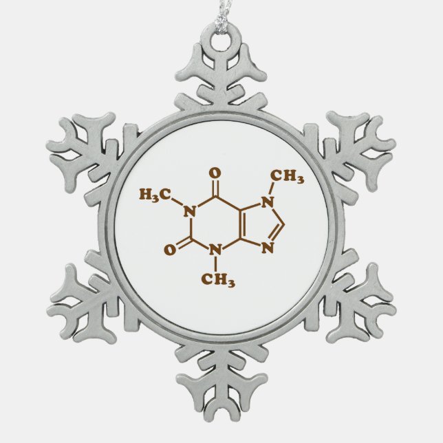 Caffeine Coffee Molecular Chemical Formula Snowflake Pewter Christmas Ornament (Front)