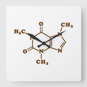 Caffeine Coffee Molecular Chemical Formula Square Wall Clock