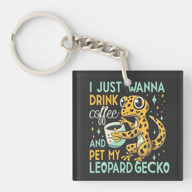 Caffeine Companionship: Leopard Gecko Coffee Bliss Keychain (Front)