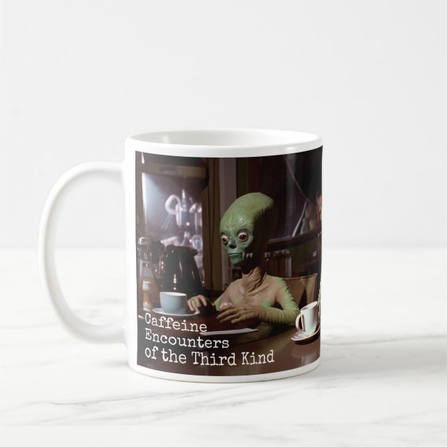 Caffeine Encounters of the Third Kind Retro Aliens Coffee Mug (Left)