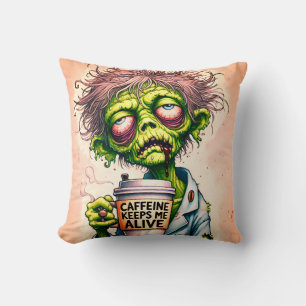 Caffeine Keeps Me Alive Zombie Throw Pillow
