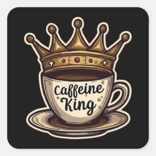 Caffeine King - Crowned By Coffee Square Sticker