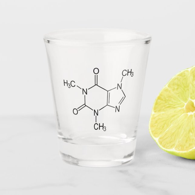 Caffeine Molecule Chemistry Coffee Atoms Shot Glass (Front)