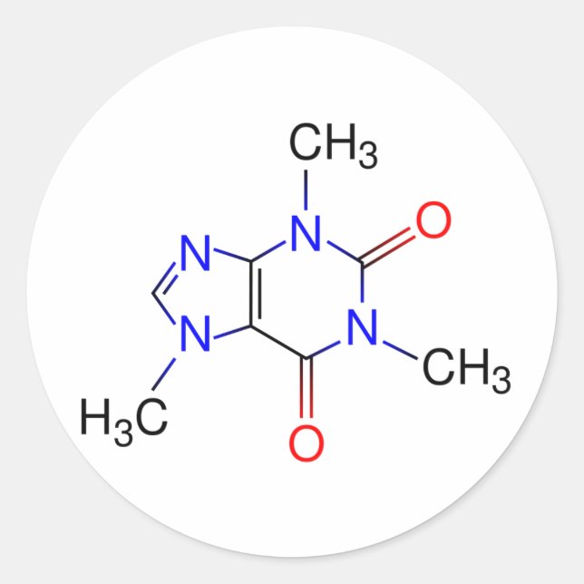 Caffeine Molecule Classic Round Sticker (Front)