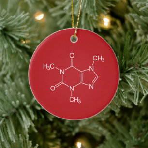 Caffeine Molecule Red Ceramic Ornament