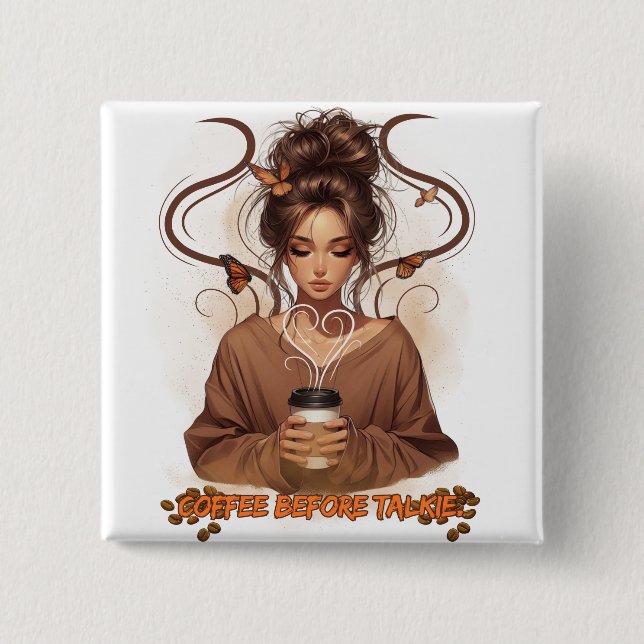 Caffeine Queen 2 Inch Square Button (Front)