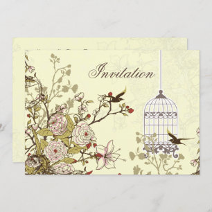 cage d'oiseau jaune fleuri, invitations inséparabl