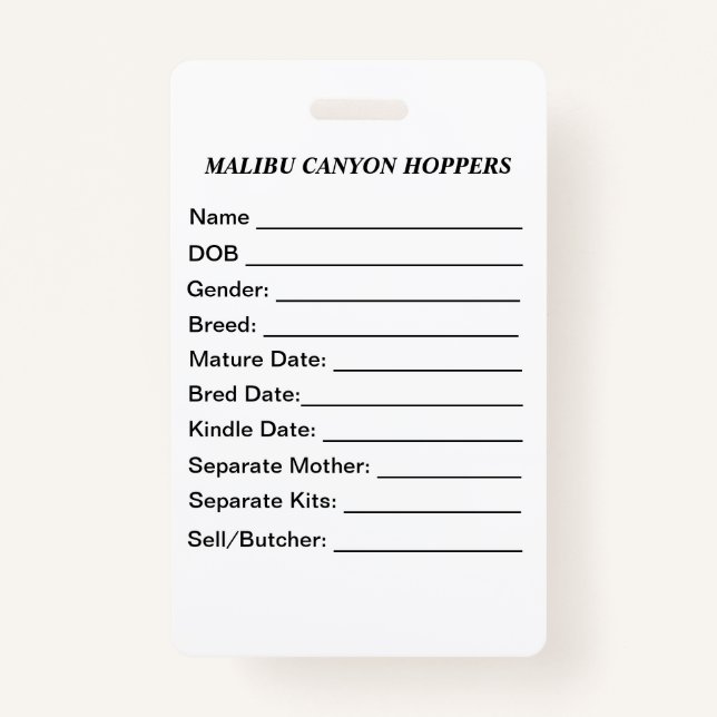 Cage Tag Badge (Front)