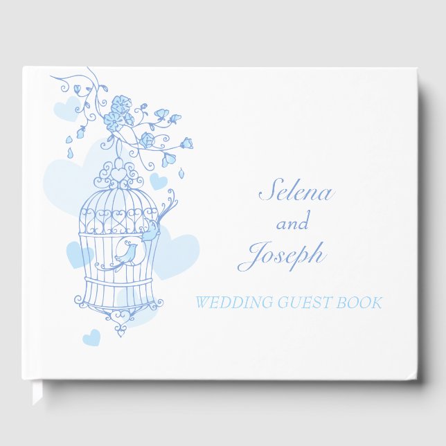 Cages d'oiseaux Coeurs bleus mariage livre d'or (Recto)