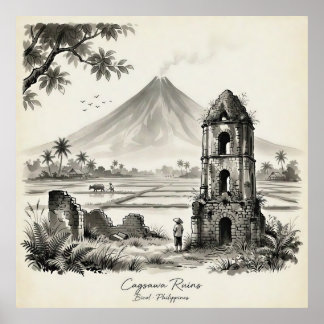 Cagsawa Ruins & Mayon Volcano Philippines Poster