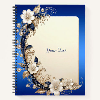 Cahier à embellissement floral bleu blanc