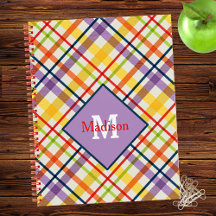 Cahier à monogramme carreaux école Bright violet