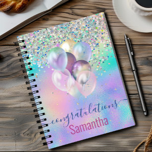 Cahier à monogramme licorne arc-en-ciel rose paill