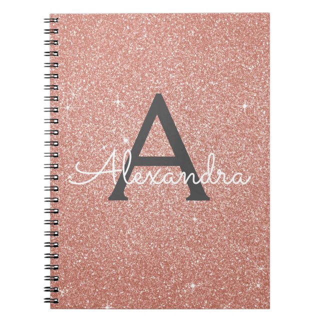 Cahier à monogramme rose gold pailleté scintillant (Devant)