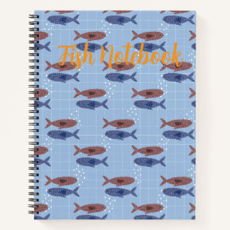 Cahier à motif grille bleue avec banc de poissons