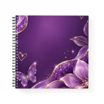 Cahier à spirale à fleurs violet pailleté