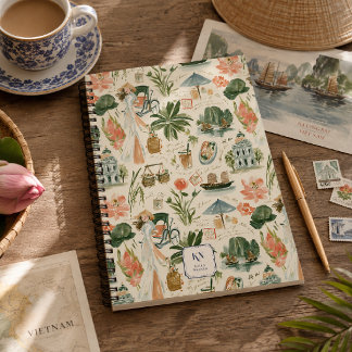 Cahier à spirale à monogramme aquarelle Vietnam