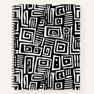 Cahier à spirale à motif abstrait noir et blanc