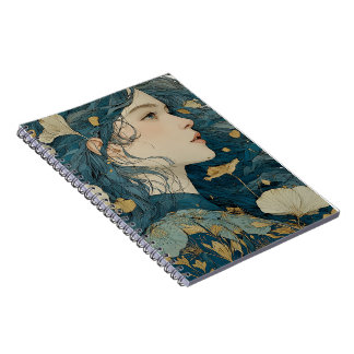 Cahier à spirale Art Nouveau Femme Florale