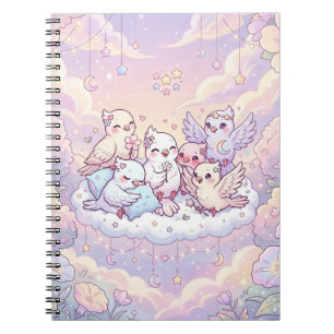 Cahier à spirale avec jolis amis oiseaux rêveurs