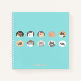 Cahier à spirale bleu avec visages de chat mignons