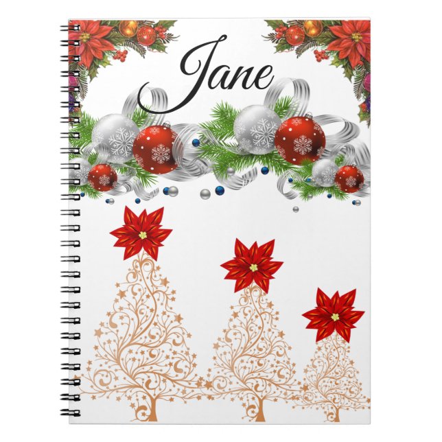 Cahier à spirale de Noël Poinsettia (Devant)